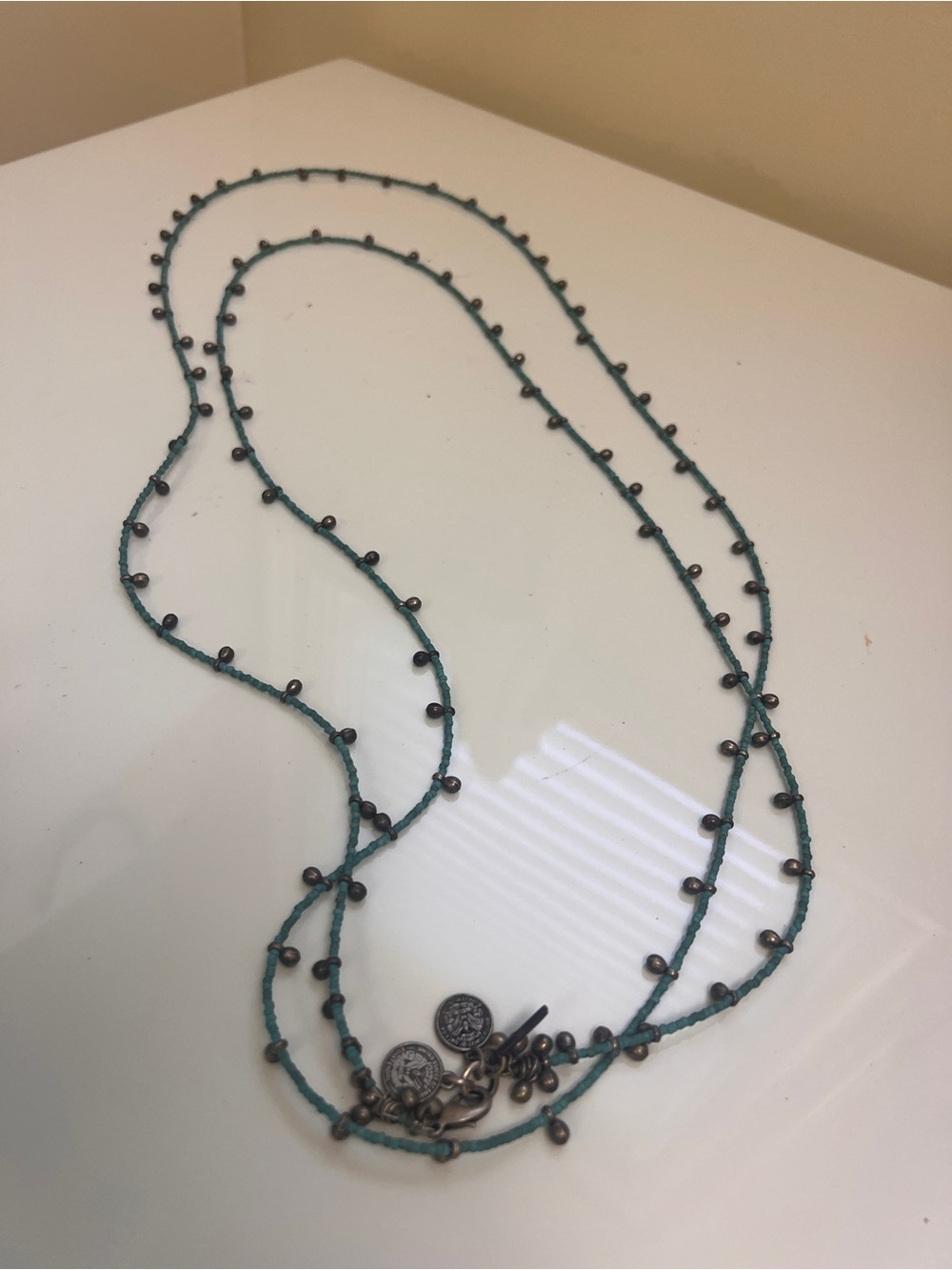 Delicate Teal Bead Station Long Necklace